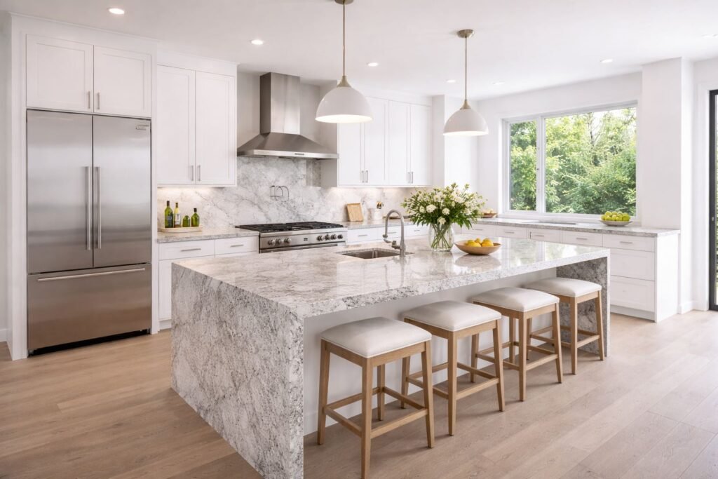 cocina blanca con granito